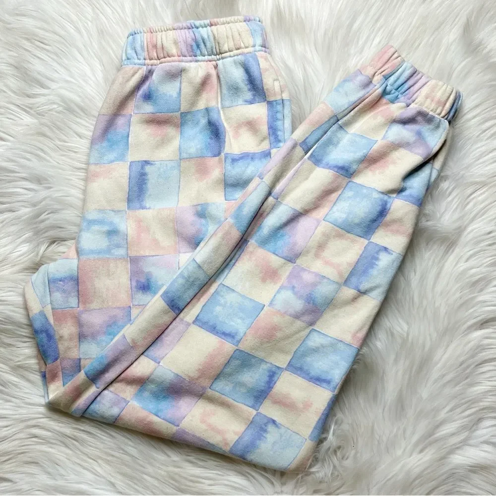 Wild Fable Pastel Checkered Sweatpants Joggers Pink Blue White Size XS